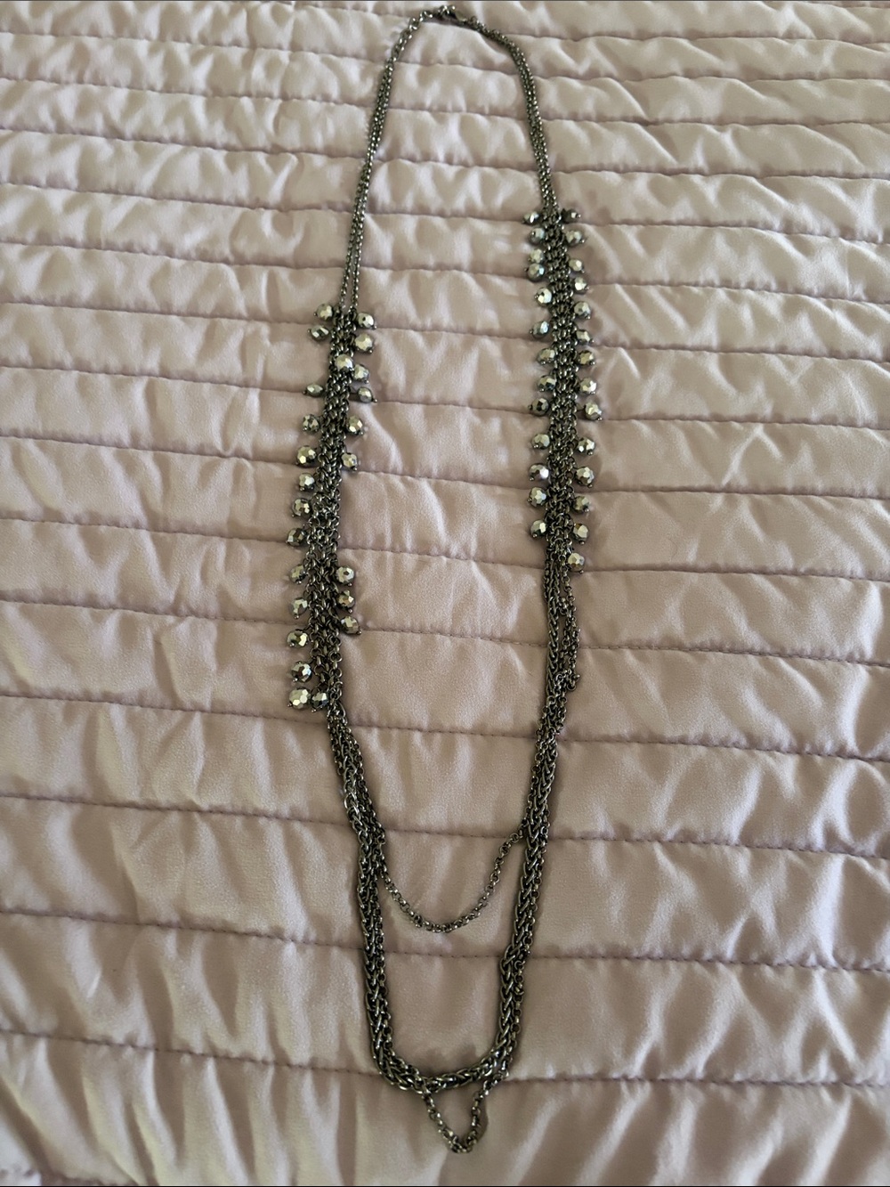 Sparkling Gunmetal Multi-Strand Necklace with Clear Crystals